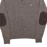 CHAPS Mens Brown Patterned Pullover Button Neck Cable Knit M Cotton Jumper