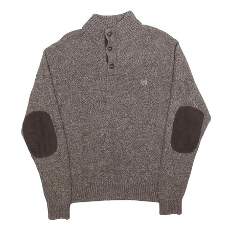CHAPS Mens Brown Patterned Pullover Button Neck Cable Knit M Cotton Jumper