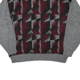 Mens Grey & Maroon Patterned Jumper Crew Neck Basic Knit L Acrylic Blend Casual