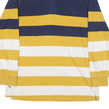 LANDS END Mens Blue & Yellow White Striped Long Sleeve Polo Shirt L Cotton Blend