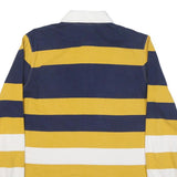 LANDS END Mens Blue & Yellow White Striped Long Sleeve Polo Shirt L Cotton Blend