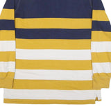 LANDS END Mens Blue & Yellow White Striped Long Sleeve Polo Shirt L Cotton Blend
