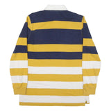 LANDS END Mens Blue & Yellow White Striped Long Sleeve Polo Shirt L Cotton Blend
