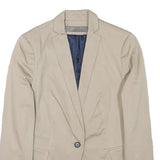 ZARA BASIC Womens Beige Cotton Blend Blazer Jacket S Tailored Classic Button