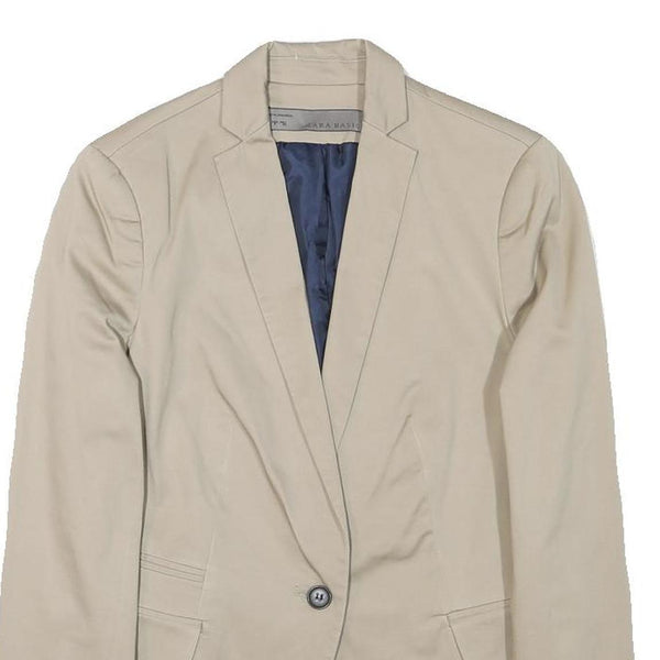 ZARA BASIC Womens Beige Cotton Blend Blazer Jacket S Tailored Classic Button