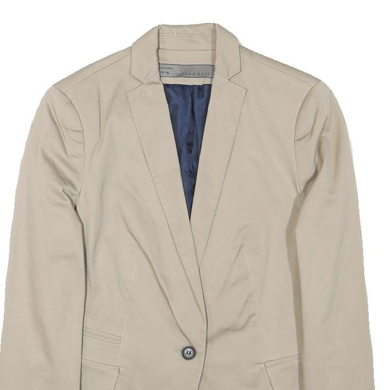 ZARA BASIC Womens Beige Cotton Blend Blazer Jacket S Tailored Classic Button