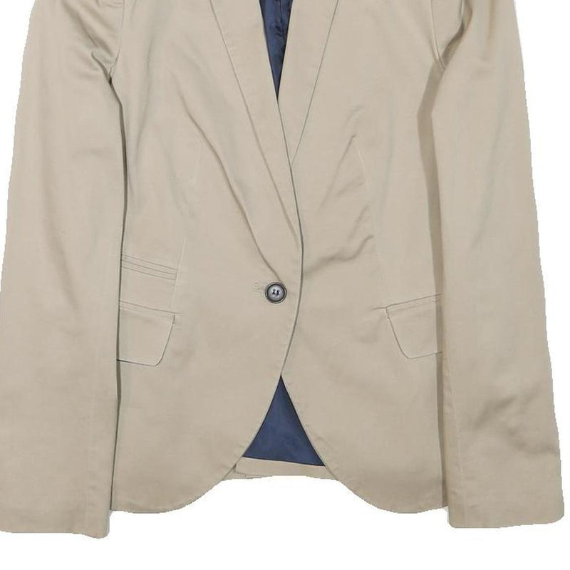ZARA BASIC Womens Beige Cotton Blend Blazer Jacket S Tailored Classic Button