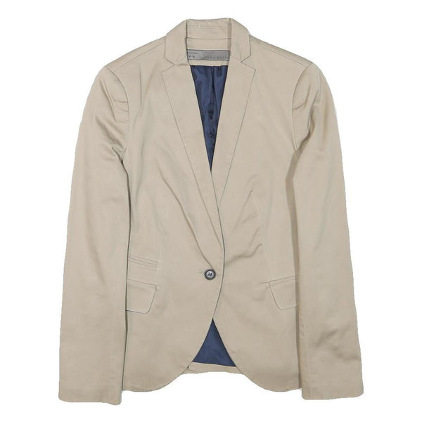 ZARA BASIC Womens Beige Cotton Blend Blazer Jacket S Tailored Classic Button