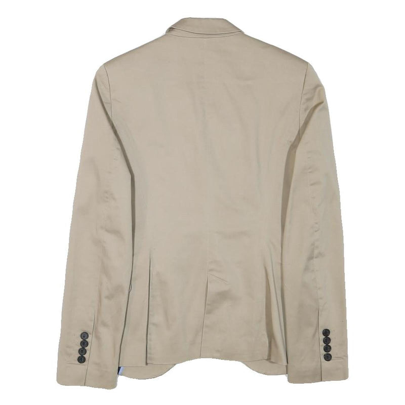 ZARA BASIC Womens Beige Cotton Blend Blazer Jacket S Tailored Classic Button