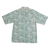 BADGE Mens Blue & Cream Pattern Cotton Shirt M Casual Summer Short Sleeve