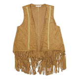 CHERRY PARIS Womens Beige Faux Suede Fringe Vest XS Woven Sleeveless Stylish