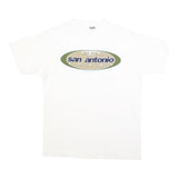 ONEITA Mens White & Beige San Antonio Graphic T-Shirt L Short Sleeve Crew Neck