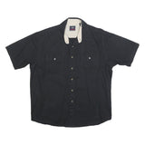 WRANGLER Mens Black Cotton Blend Shirt L Short Sleeve Casual Two Pocket