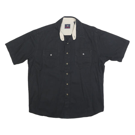 WRANGLER Mens Black Cotton Blend Shirt L Short Sleeve Casual Two Pocket