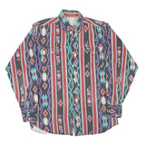 Mens Black Red & Purple Patterned Cotton Blend Shirt S Button Front Casual