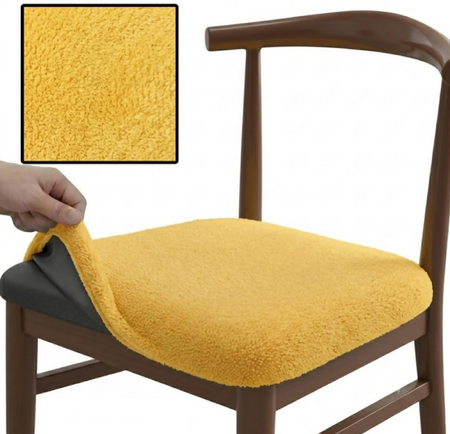 Anyseat Yellow Fur Stretch Chair Cover – Washable, Removable Dining & Kitchen Seat Protector