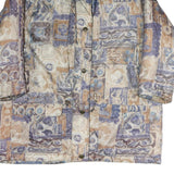 Womens Beige Blue Polyester Blend Long Sleeve Zip Jacket XL Patchwork Pattern