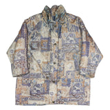 Womens Beige Blue Polyester Blend Long Sleeve Zip Jacket XL Patchwork Pattern