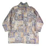 Womens Beige Blue Polyester Blend Long Sleeve Zip Jacket XL Patchwork Pattern