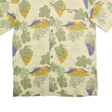 DEMCRAZY Mens Cream & Green Crazy Print Shirt L Cotton Short Sleeve Button