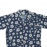 Mens Blue & White Floral Hawaiian Style Shirt L Cotton Summer Casual Short