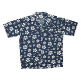 Mens Blue & White Floral Hawaiian Style Shirt L Cotton Summer Casual Short