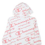 CHAMPION Girls White & Pink All Over Logo Print Pullover Hoodie XL