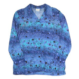 BLAIR Womens Blue Printed Shirt Long Sleeve Button Neck M Rayon Casual