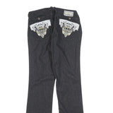 BRITZZY Womens Jeans Black Slim Straight Denim W28 L30 Embroidered Pockets