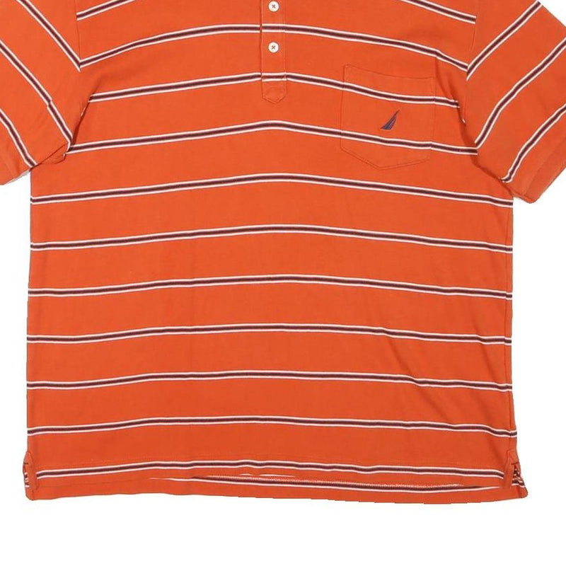 NAUTICA Mens Orange Striped Short Sleeve Polo Shirt L Cotton Blend Casual