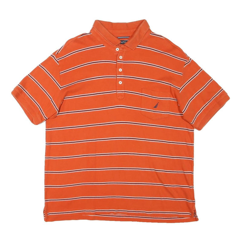 NAUTICA Mens Orange Striped Short Sleeve Polo Shirt L Cotton Blend Casual