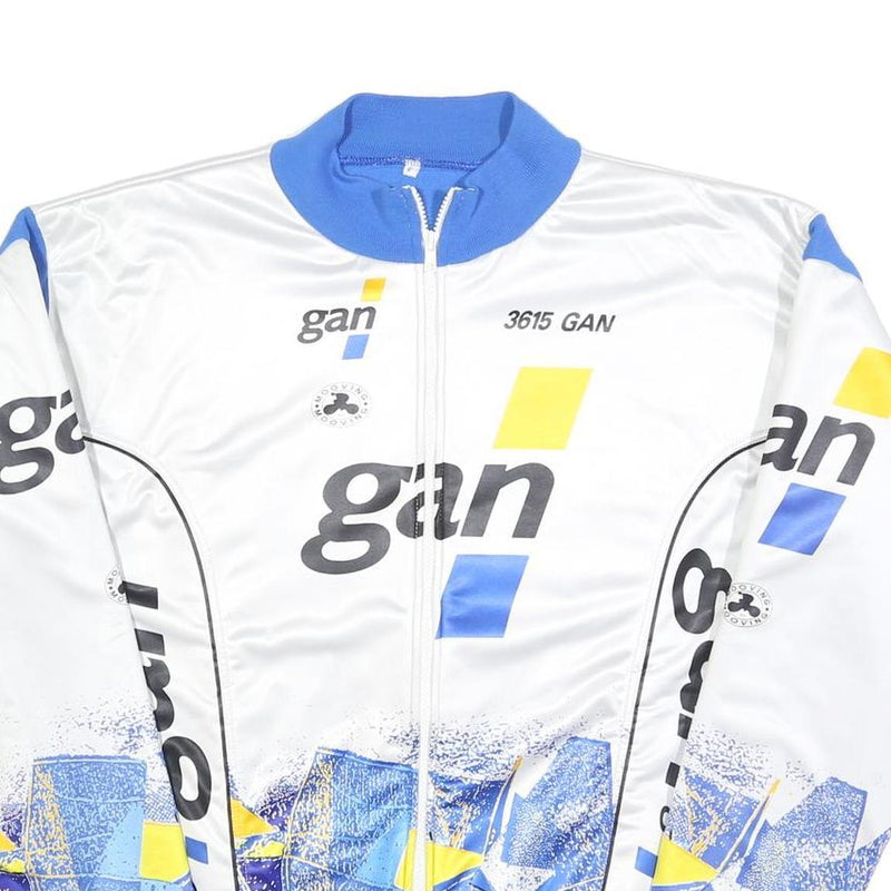 Mens White & Blue Graphic Polyester Blend Zip Jacket L Sports Style