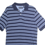 CHAPS Mens Blue & White Striped Short Sleeve Polo Shirt M Cotton Casual