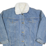 Womens Blue Denim Button Cotton Jacket M Plain Sherpa Collar Casual Winter