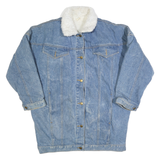 Womens Blue Denim Button Cotton Jacket M Plain Sherpa Collar Casual Winter