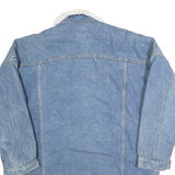 Womens Blue Denim Button Cotton Jacket M Plain Sherpa Collar Casual Winter