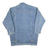 Womens Blue Denim Button Cotton Jacket M Plain Sherpa Collar Casual Winter
