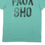 GUESS Mens Green Cotton Blend Graphic T-Shirt L V-Neck Casual Summer Wear