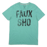 GUESS Mens Green Cotton Blend Graphic T-Shirt L V-Neck Casual Summer Wear