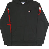 CHAMPION Womens Black Pullover Hoodie L Logo Print Cotton Blend Casual