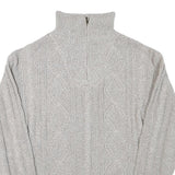 Mens Grey Chunky Knit Zip Neck Patterned Acrylic Blend Jumper L Casual Warm