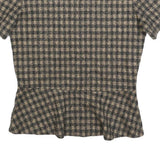 ZARA WOMAN Womens Beige & Black Checked Peplum Short Sleeve Round Neck Top M