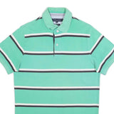 TOMMY HILFIGER Mens Green & White Striped Short Sleeve Polo Shirt M Cotton Blend