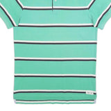 TOMMY HILFIGER Mens Green & White Striped Short Sleeve Polo Shirt M Cotton Blend