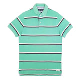 TOMMY HILFIGER Mens Green & White Striped Short Sleeve Polo Shirt M Cotton Blend
