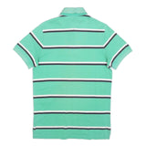 TOMMY HILFIGER Mens Green & White Striped Short Sleeve Polo Shirt M Cotton Blend