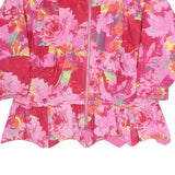 Womens Pink Floral Print Zip Jacket L Polyester Blend Lightweight Casual