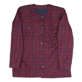 Womens Red Blue Check Button Jacket L Polyester Blend Classic Fit Long Sleeve