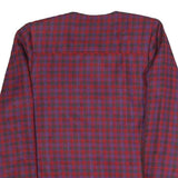 Womens Red Blue Check Button Jacket L Polyester Blend Classic Fit Long Sleeve