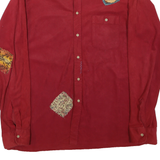 KINGSPORT Mens Red Patchwork Cotton Blend Shirt XL Casual Buttoned Shirt